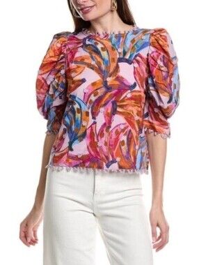 Farm Rio Colored Bananas Puff Sleeve Blouse Size S